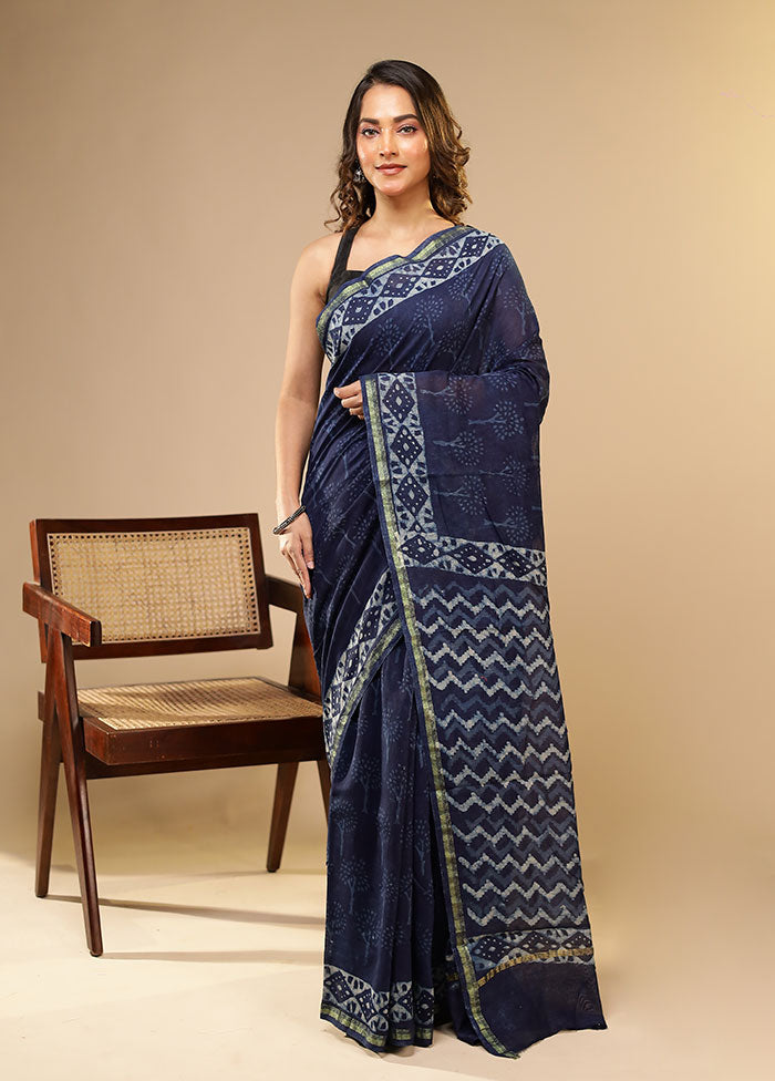 Blue Chanderi Silk Saree With Blouse Piece