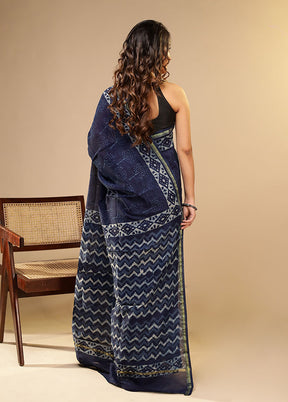 Blue Chanderi Silk Saree With Blouse Piece