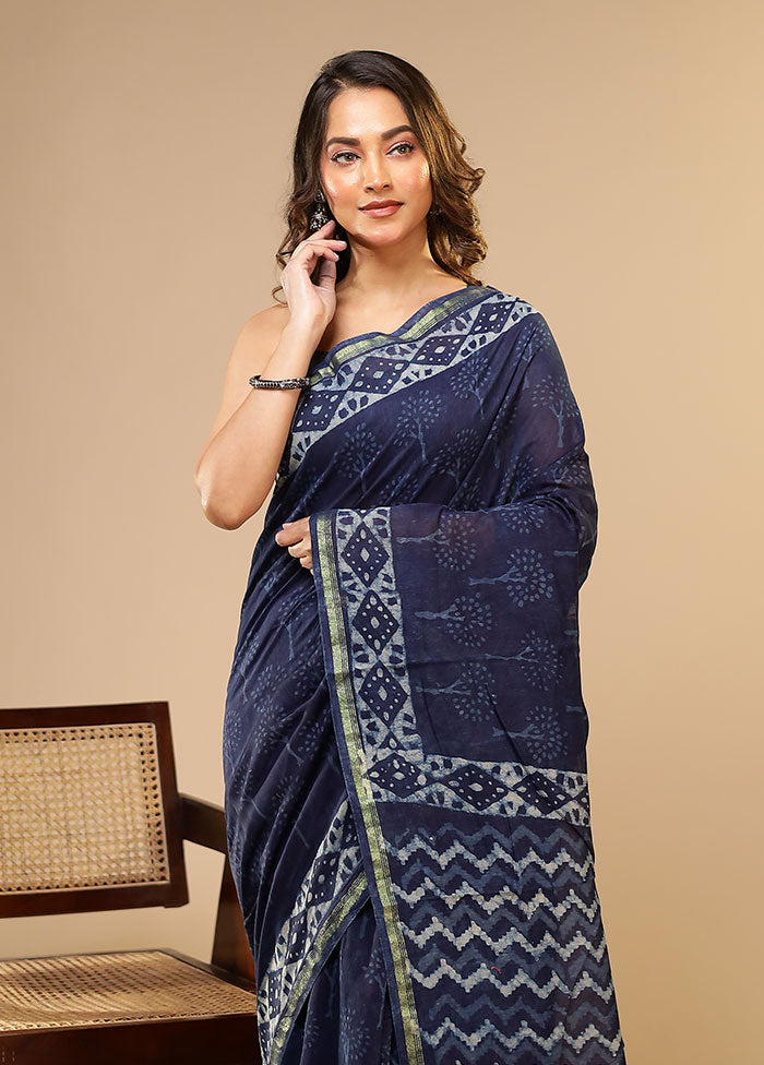 Blue Chanderi Silk Saree With Blouse Piece