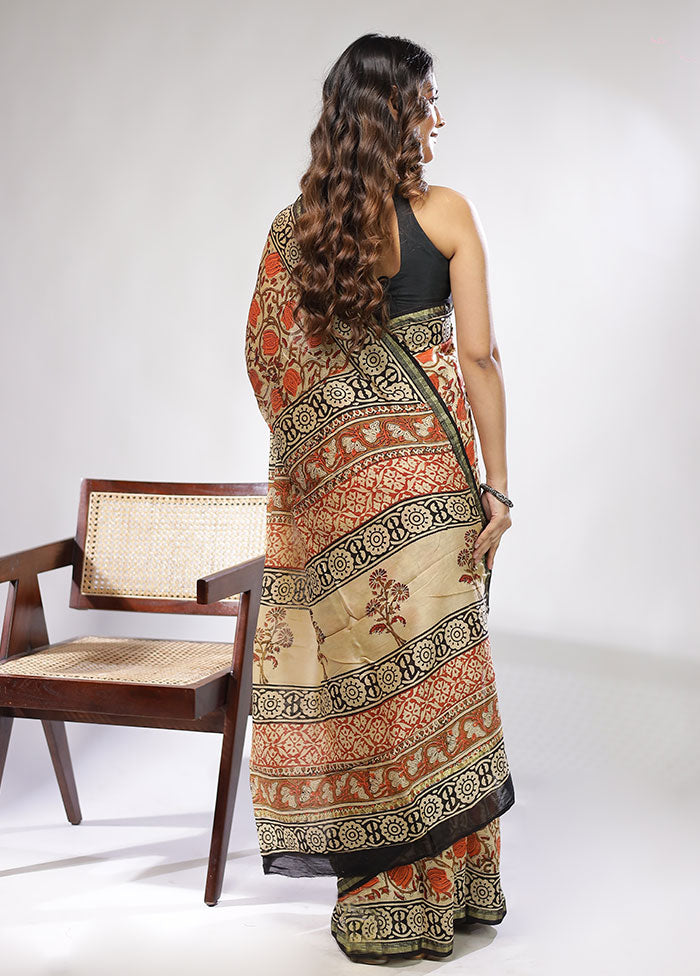 Cream Chanderi Silk Saree With Blouse Piece