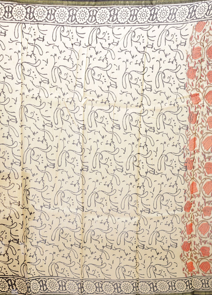 Cream Chanderi Silk Saree With Blouse Piece