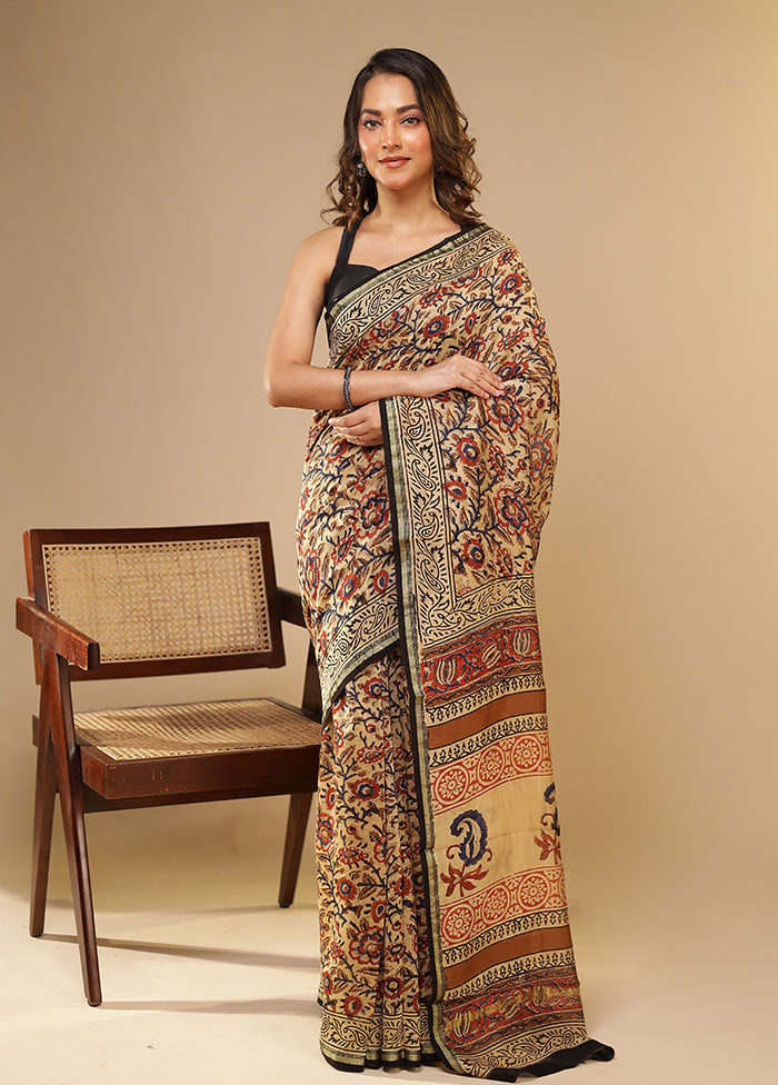 Cream Chanderi Silk Saree With Blouse Piece
