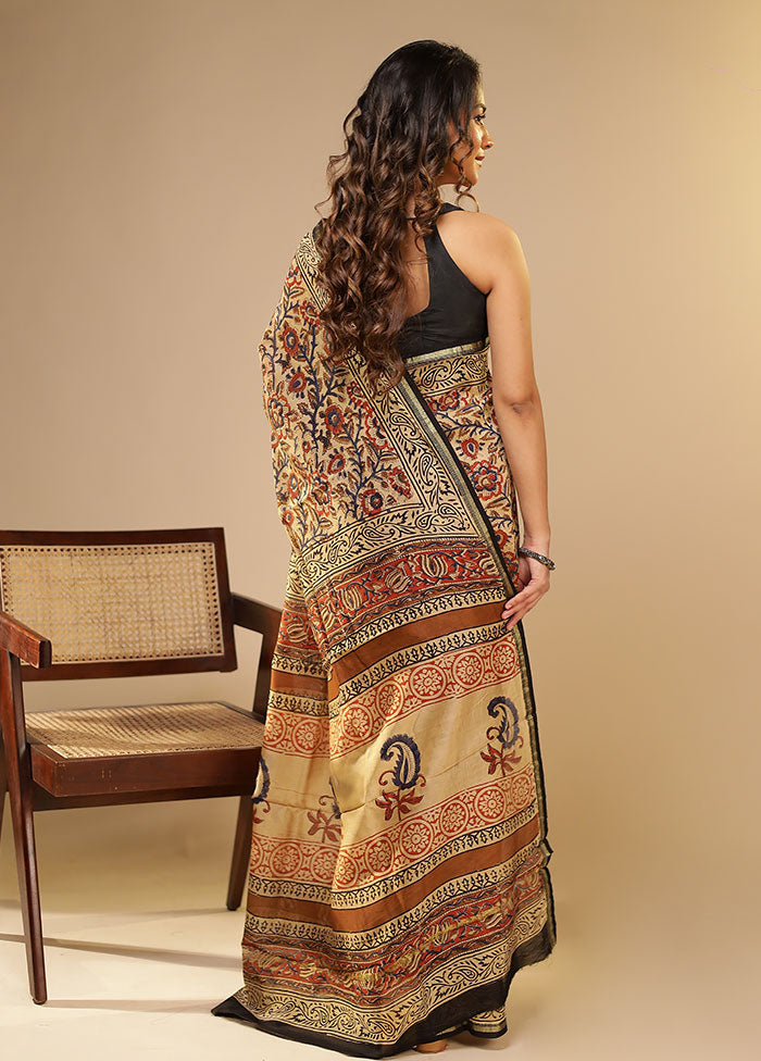 Cream Chanderi Silk Saree With Blouse Piece