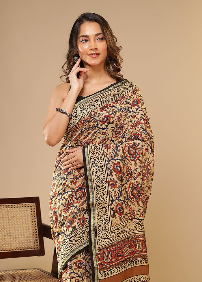 Cream Chanderi Silk Saree With Blouse Piece