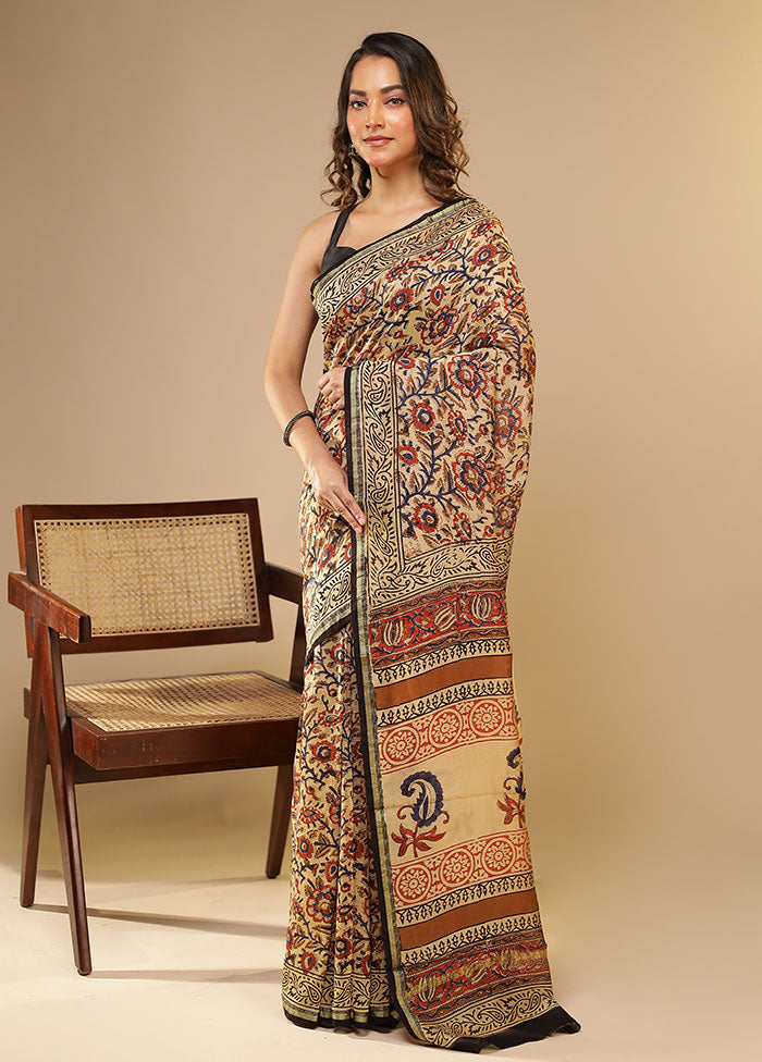 Cream Chanderi Silk Saree With Blouse Piece