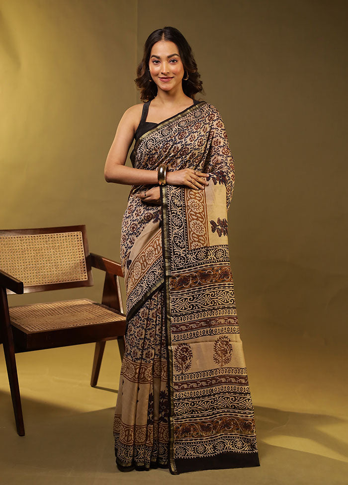Cream Chanderi Silk Saree With Blouse Piece