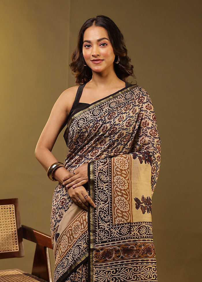 Cream Chanderi Silk Saree With Blouse Piece