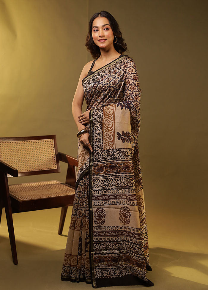 Cream Chanderi Silk Saree With Blouse Piece