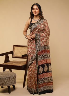 Cream Chanderi Silk Saree With Blouse Piece