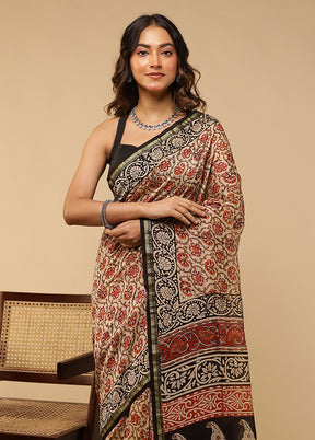 Cream Chanderi Silk Saree With Blouse Piece