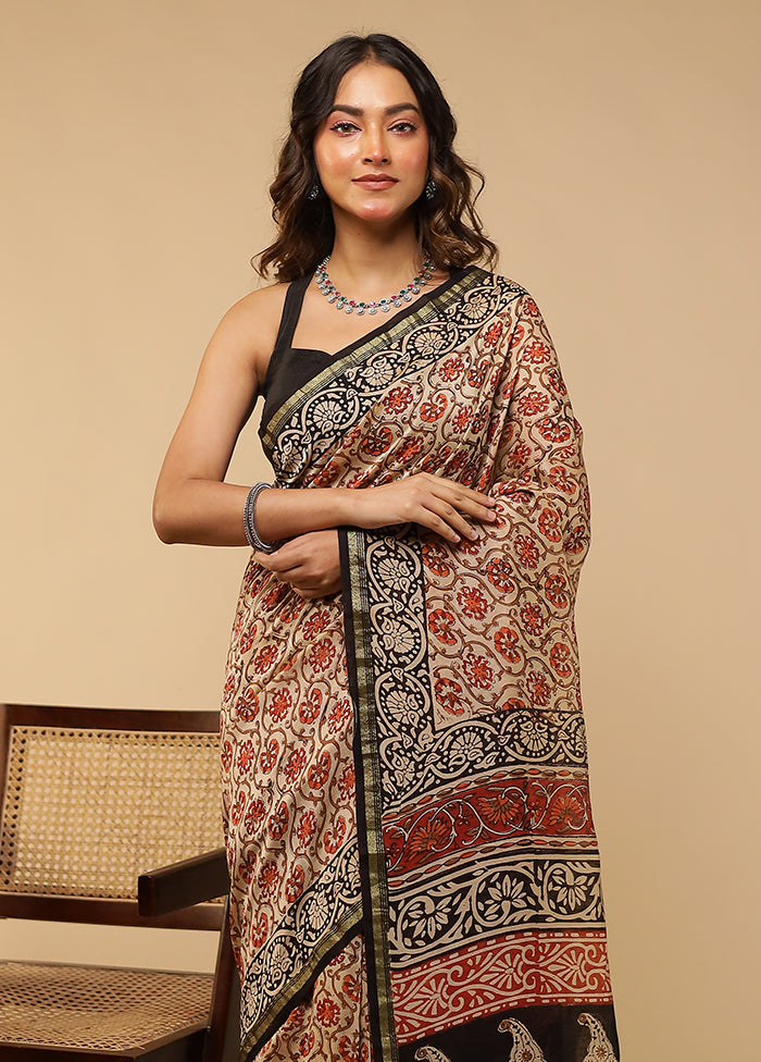 Cream Chanderi Silk Saree With Blouse Piece