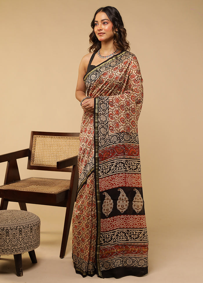 Cream Chanderi Silk Saree With Blouse Piece