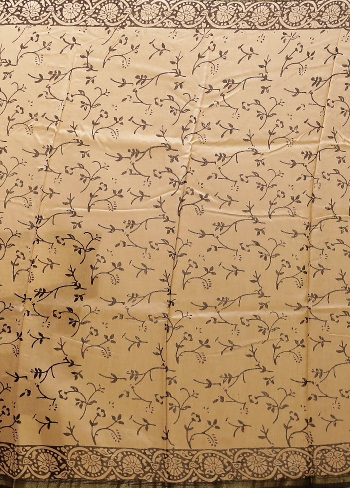 Cream Chanderi Silk Saree With Blouse Piece