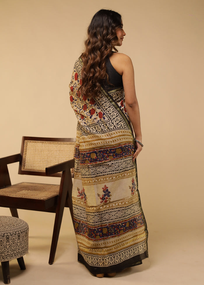 Cream Chanderi Silk Saree With Blouse Piece