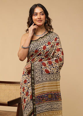 Cream Chanderi Silk Saree With Blouse Piece