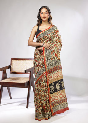Cream Chanderi Silk Saree With Blouse Piece