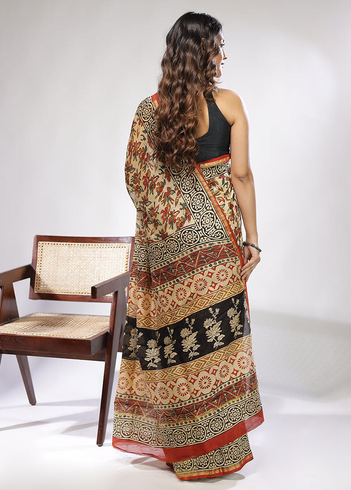 Cream Chanderi Silk Saree With Blouse Piece