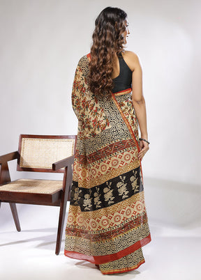Cream Chanderi Silk Saree With Blouse Piece