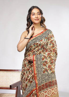 Cream Chanderi Silk Saree With Blouse Piece