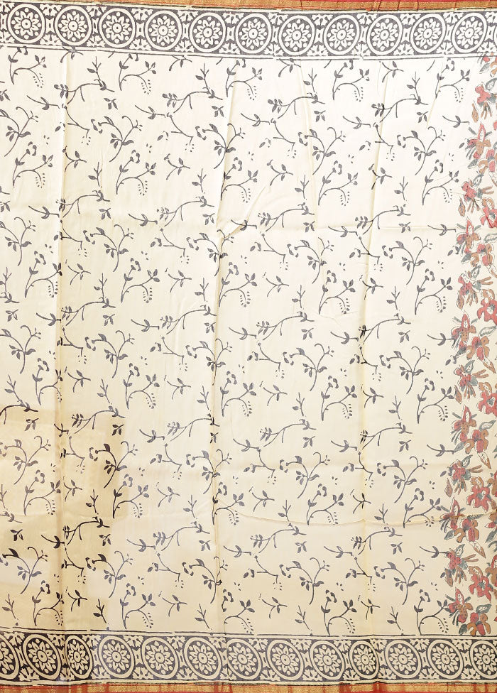 Cream Chanderi Silk Saree With Blouse Piece