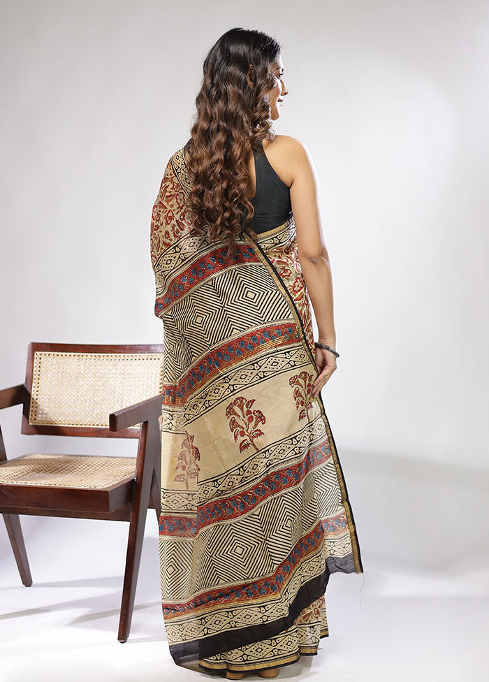 Cream Chanderi Silk Saree With Blouse Piece
