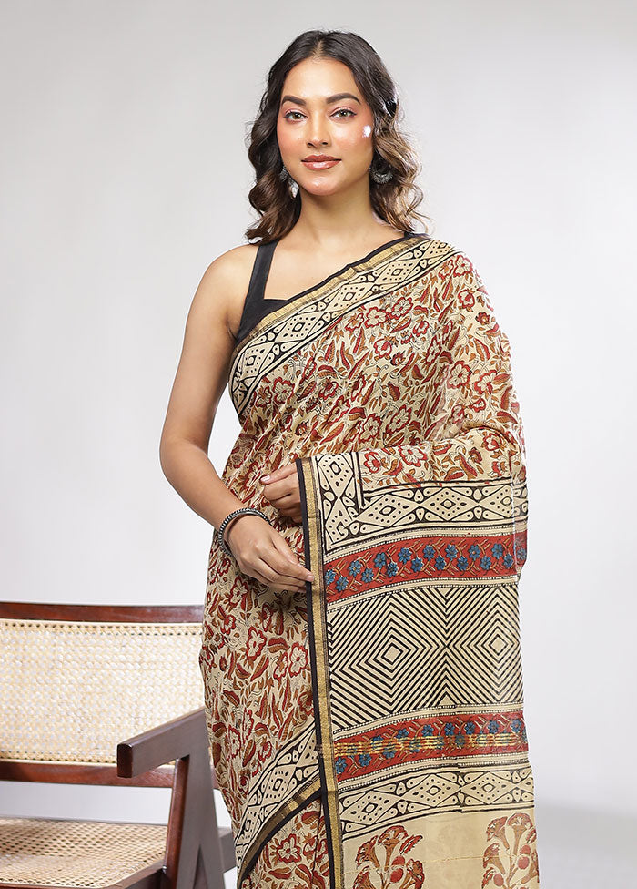 Cream Chanderi Silk Saree With Blouse Piece