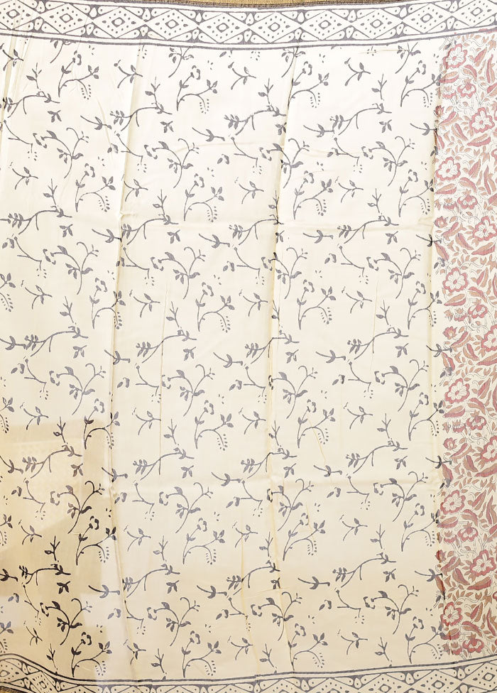 Cream Chanderi Silk Saree With Blouse Piece