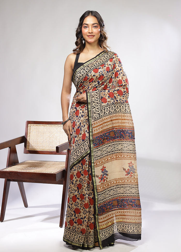 Cream Chanderi Silk Saree With Blouse Piece