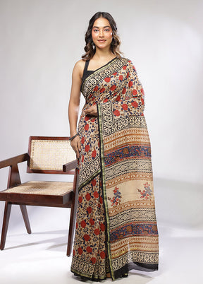 Cream Chanderi Silk Saree With Blouse Piece