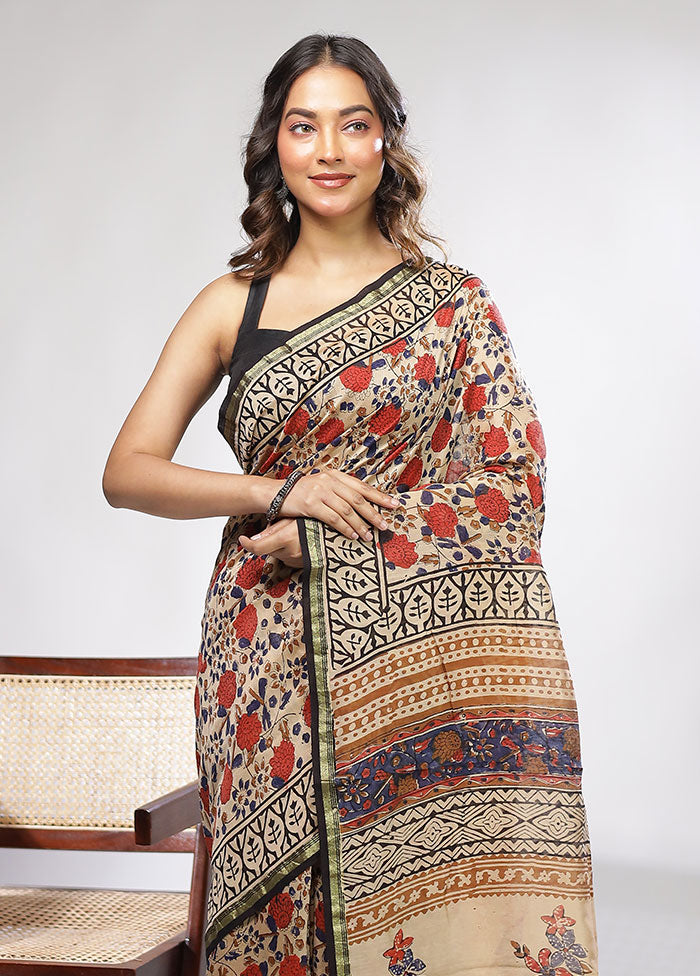 Cream Chanderi Silk Saree With Blouse Piece
