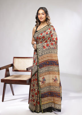 Cream Chanderi Silk Saree With Blouse Piece