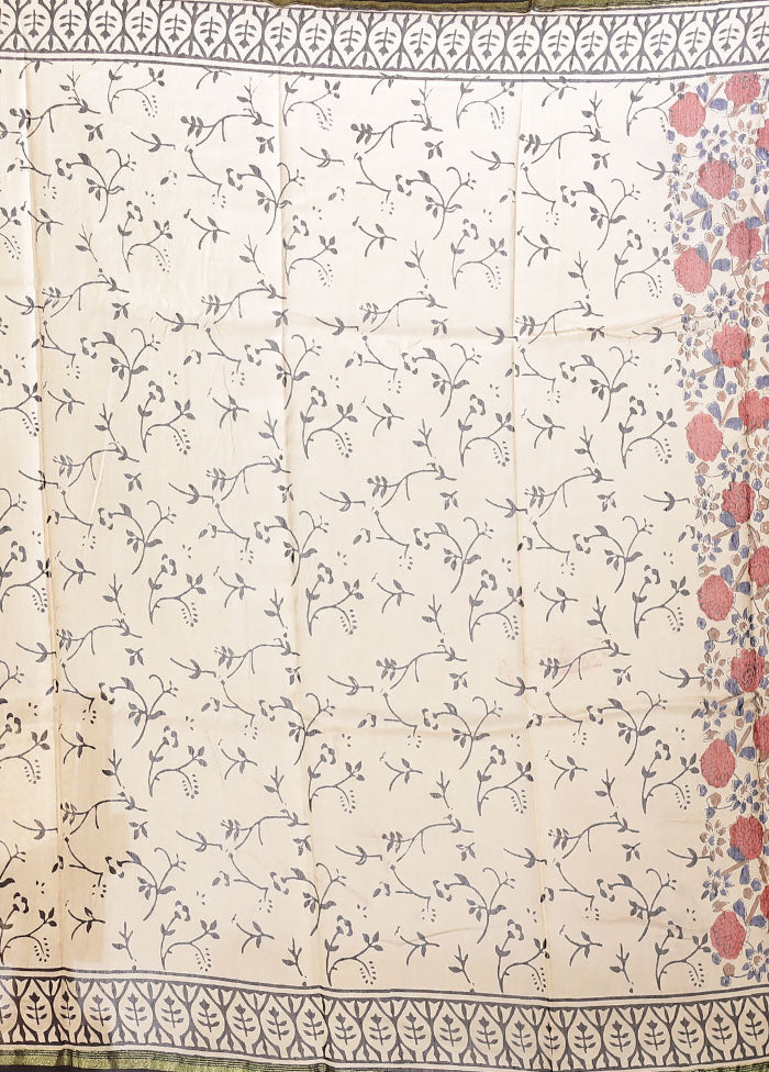 Cream Chanderi Silk Saree With Blouse Piece