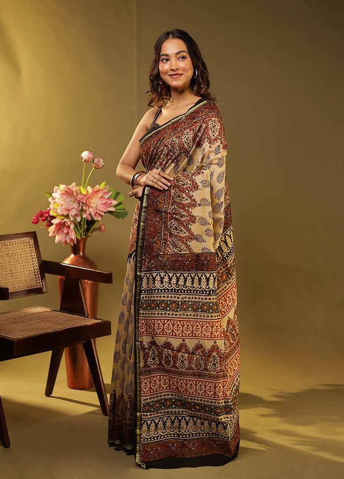 Cream Chanderi Silk Saree With Blouse Piece