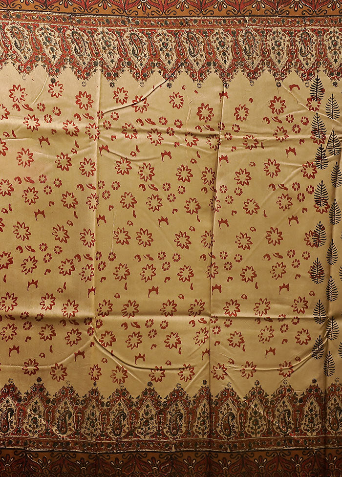 Cream Chanderi Silk Saree With Blouse Piece