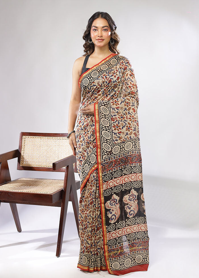 Cream Chanderi Silk Saree With Blouse Piece