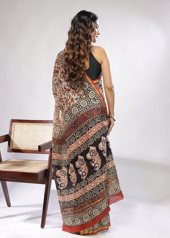 Cream Chanderi Silk Saree With Blouse Piece