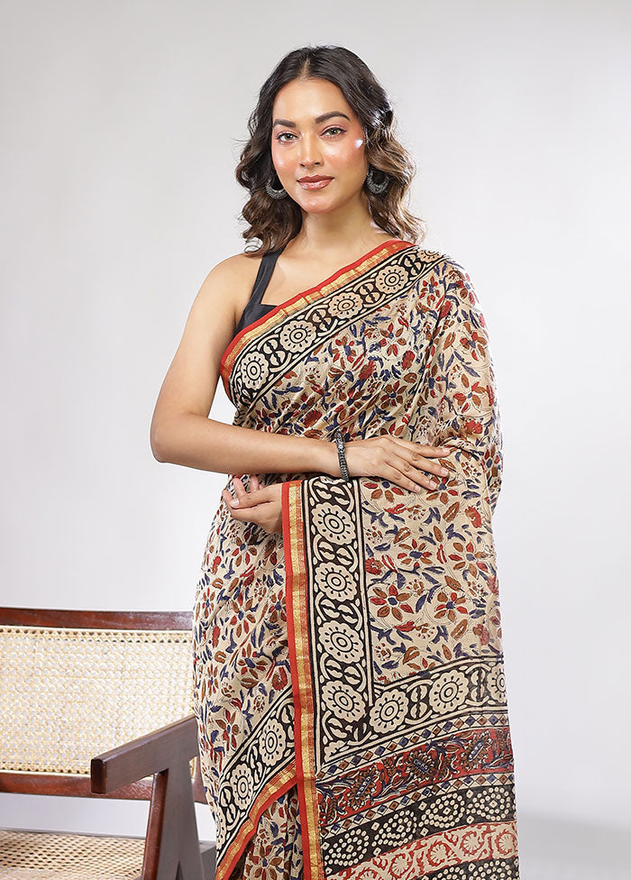 Cream Chanderi Silk Saree With Blouse Piece