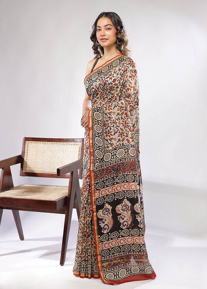 Cream Chanderi Silk Saree With Blouse Piece