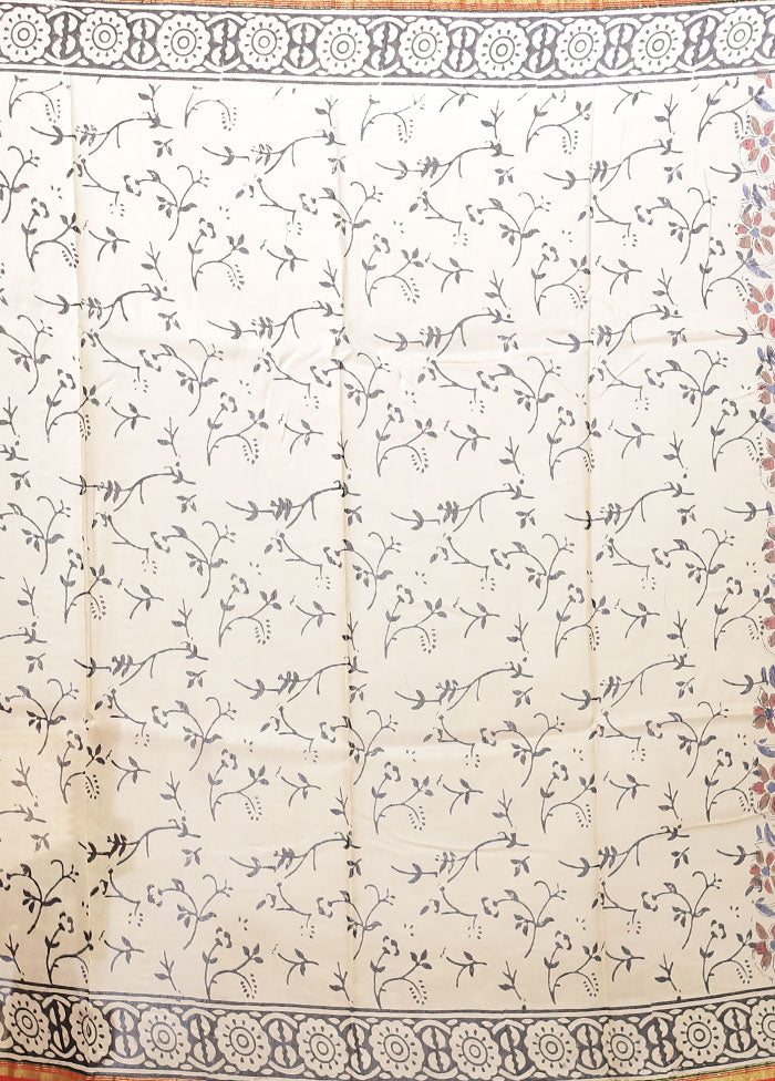 Cream Chanderi Silk Saree With Blouse Piece