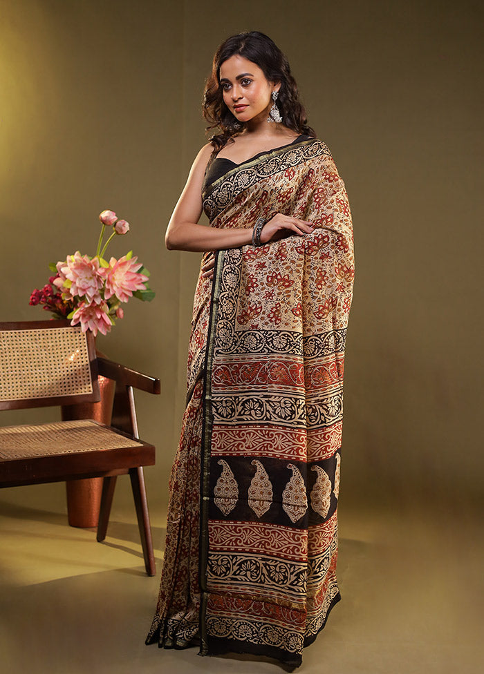 Cream Chanderi Silk Saree With Blouse Piece