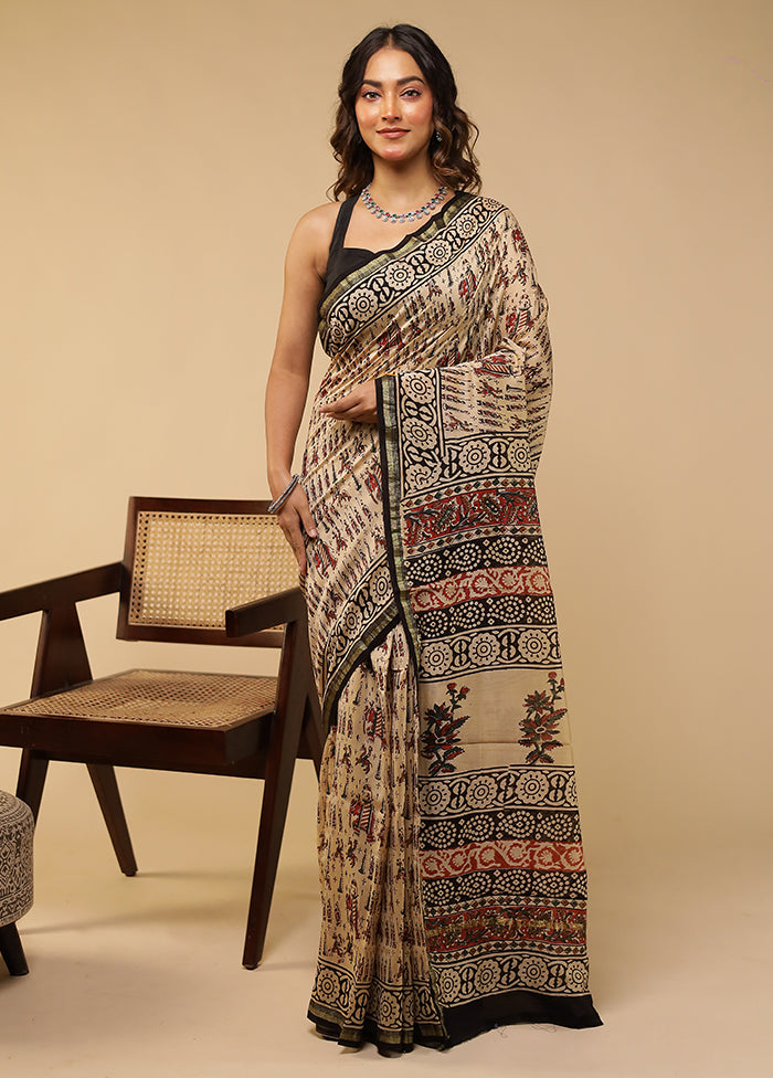 Cream Chanderi Silk Saree With Blouse Piece