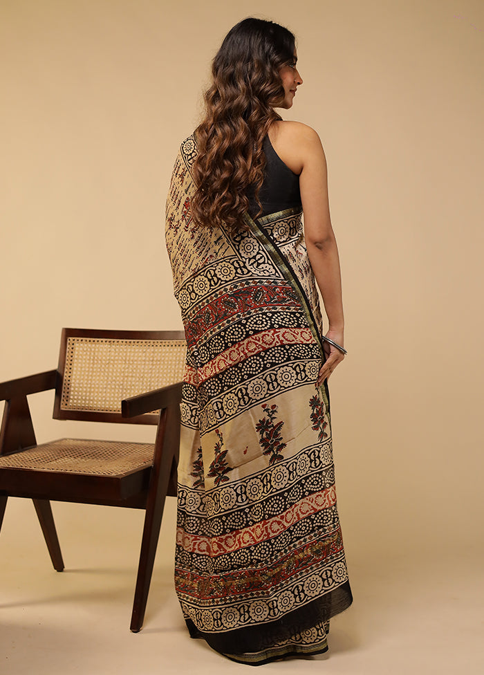 Cream Chanderi Silk Saree With Blouse Piece