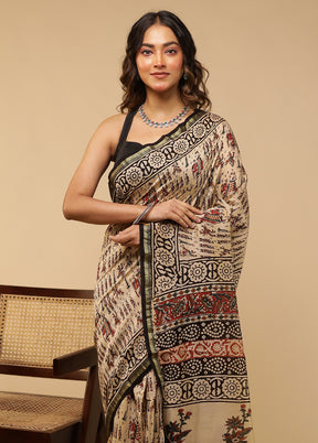 Cream Chanderi Silk Saree With Blouse Piece