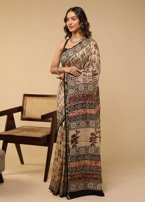 Cream Chanderi Silk Saree With Blouse Piece