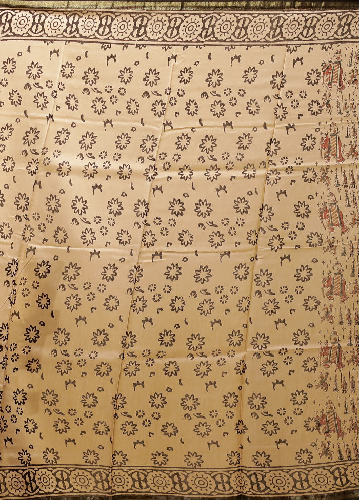 Cream Chanderi Silk Saree With Blouse Piece