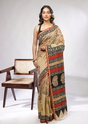 Cream Chanderi Silk Saree With Blouse Piece