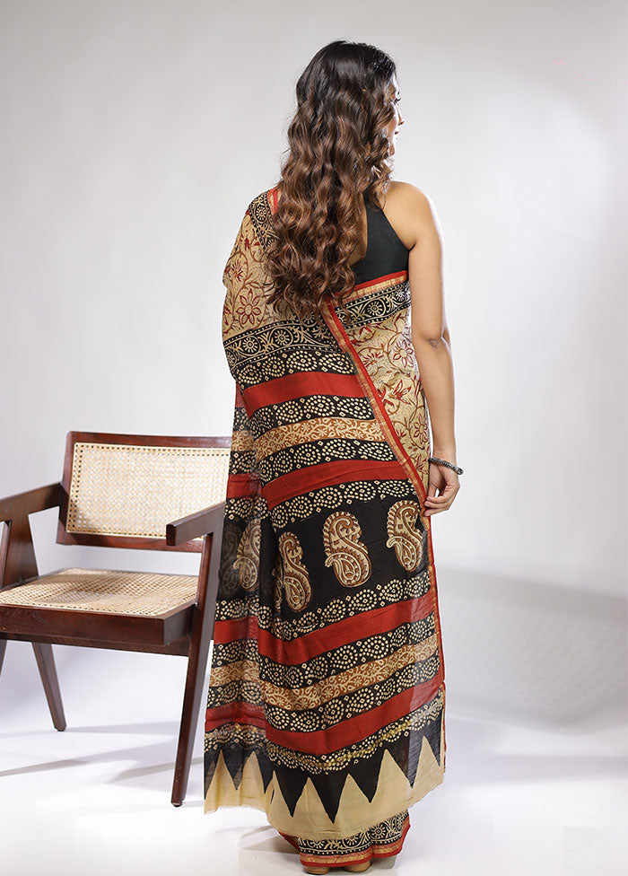 Cream Chanderi Silk Saree With Blouse Piece