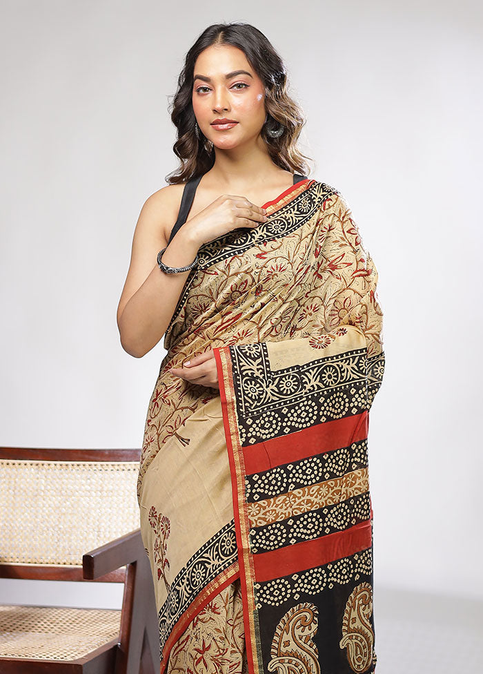 Cream Chanderi Silk Saree With Blouse Piece