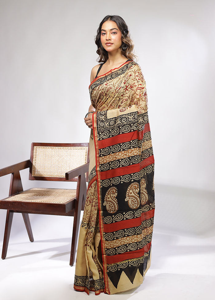 Cream Chanderi Silk Saree With Blouse Piece