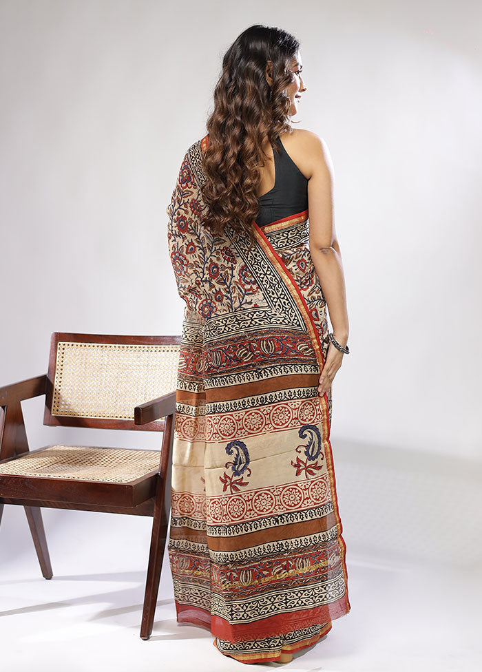 Cream Chanderi Silk Saree With Blouse Piece
